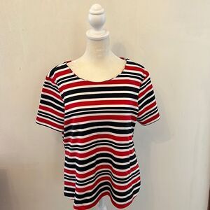 Jules & Leopold red white black striped short sleeve blouse Size L